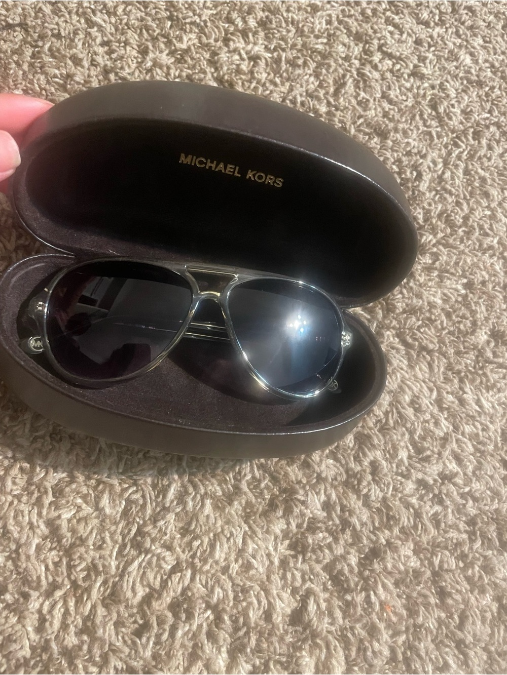 Michael Kors Silver-Tone Aviator Sunglasses with Black Lenses